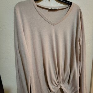 Elegant V-Neck Knotted Long Sleeve Top - Beige